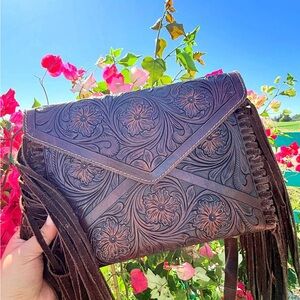 American Darling Floral Embossed Brown Crossbody Bag